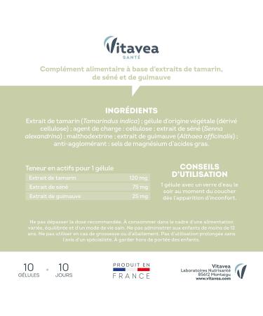 Vitavea - Ultratransit - Prune juice Tamarin pulp Marshmallow - Facilitates natural intestinal transit intestinal comfort natural active ingredients - 10 capsules - Made in France - Buy Online on GoSupps.com