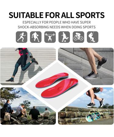 Arch Support Sports Insoles | Relieve Foot Fatigue | Unisex | Fits Variety of Shoe Types | UK Size 10 (29cm) | Red - Buy Online on GoSupps.com