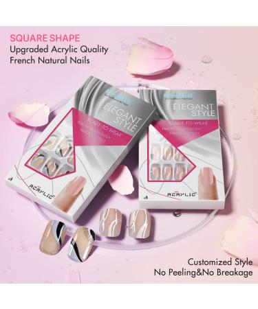 White Swirls Press On Nails - Short Square Shape - Nail Decoration for Women - Nail Glue Included - Buy Online on GoSupps.com