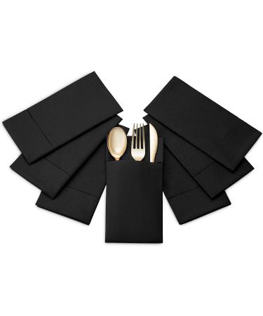 50-Pack Black Disposable Linen-Feel Dinner Napkins with Flatware Pocket - Prefolded Cloth-Like Paper Napkins for Wedding or Party - Buy Online on GoSupps.com