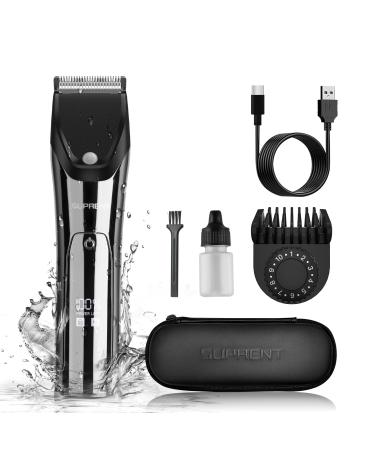 SUPRENT IPX7 Waterproof Body Trimmer for Men & Women Ceramic Blade 90 Mins Battery Life Bikini Trimmer Adjustable Guard PubicSafe Tech Silver