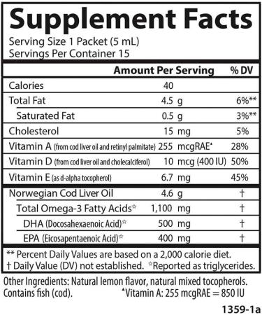 Carlson - Cod Liver Oil Grab + Go Packets, Travel Packs, Single-Serving, 1100 mg Omega-3s, Plus Vitamins A and D3, Norwegian, Wild Caught, Pouch of 15 Packets, 5 mL Each - Buy Online on GoSupps.com