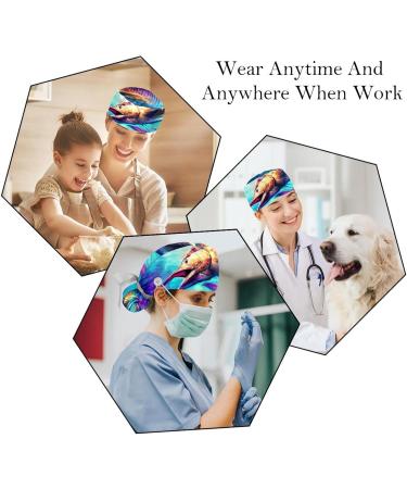 Colorful Palm Silhouettes Scrub Caps Hats for Women - 2PCS Bouffant Working Hat with Ponytail Holder | Pattern 05 - Buy Online on GoSupps.com