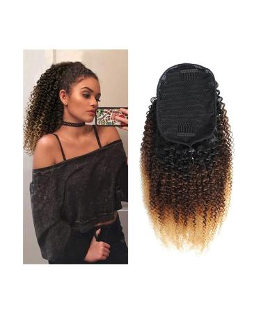 Ponytail Extensions 10-20" Drawstring Ponytail Extensions Kinky Curly Ponytail Hairpiece Ombre Human Hair Ponytail Clip In Afro Curly Remy Hair Pony Tail for Women for Women (Size : 18inches)