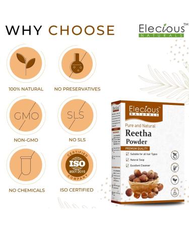 Elecious Pure Reetha Powder 100% Natural Hair Growth & Skin Care Soapnut Powder | No Chemicals 200GM - Buy Online on GoSupps.com