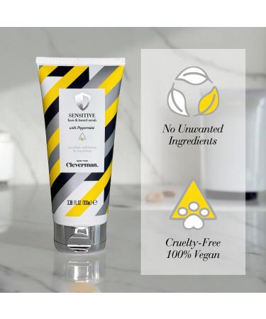 Cleverman Sensitive Face & Beard Scrub 100ml | Invigorating Peppermint Cleanser & Jojoba Exfoliator | Nourishing Organic Triple-Oil System - Buy Online on GoSupps.com