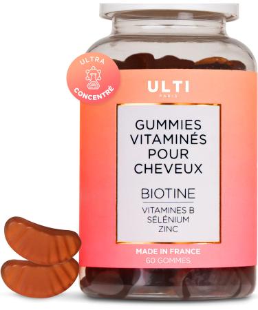 Ulti Paris Biotin Gummies for Hair Growth - Hair Supplement - Vitamin B12 Vitamin D Vitamin E - Vegan & Made in France - Zinc Biotin Hair Regrowth