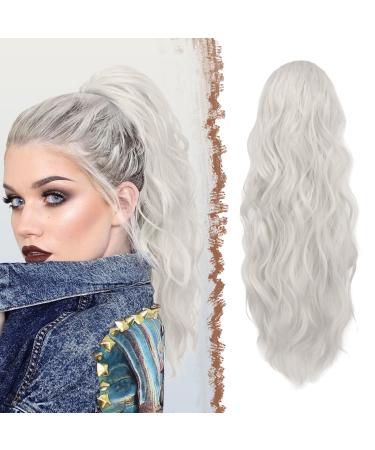 Feshfen ponytail hair part with cord 45 cm waves braid horse tail Extrolation hair extension synthetic long wavy hair extension ponytail for women silver gray