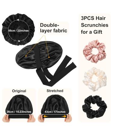 Welrog Silk Sleeping Hood for Women - Black Night Hair Bonnet & 3 Hair Ties | Luxury Sleep Cap for Healthy Hair - Buy Online on GoSupps.com