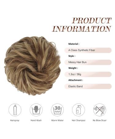 FESHFEN Messy Bun Hair Piece Scrunchie for Women Brown & Blonde Synthetic Wavy Curly Chignon Ponytail Extension - Thick Updo Hairpiece for Daily Wear - Buy Online on GoSupps.com
