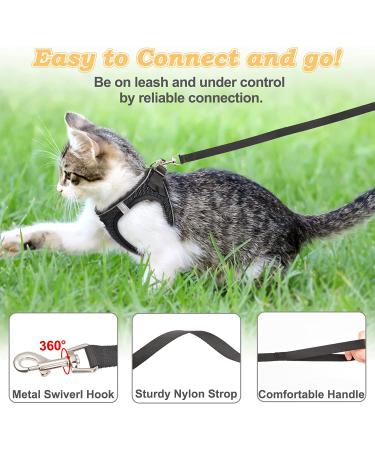 Escape Proof Cat Harness and Leash for Walking - Adjustable Reflective Mesh Vest for Comfort Fit - XS Black - Buy Online on GoSupps.com
