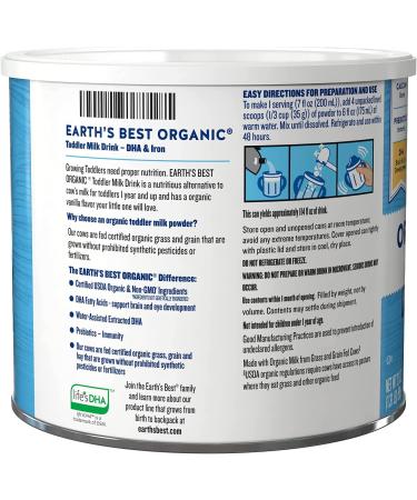 Earth's Best Organic Toddler Milk Drink Powder - Natural Vanilla 21 oz | Healthy Nutritional Choice - Buy Online on GoSupps.com