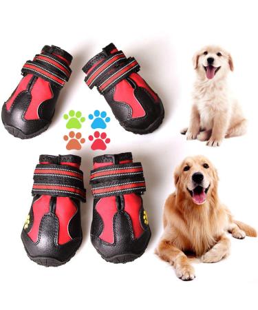 CovertSafe& Dog Boots for Dogs Non-Slip, Waterproof Dog Booties for Outdoor, Dog Shoes for Medium to Large Dogs 4Pcs with Rugged Sole Black-Red, Size 6: (2.9''x2.5'')(L*W) for 52-70 lbs Size 6: (2.9''x2.5'')(L*W) for 52-70 lbs Red