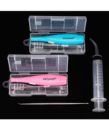Earlywish Professional Tonsil Stone Removing Tool LED Light 2 Sets Color Pink + Blue 4 Tips Each Color + 1 Stainless Steel Tonsillolith Pick + 1 Irrigation Syringe Oral Clean Pink+blue - Buy Online on GoSupps.com