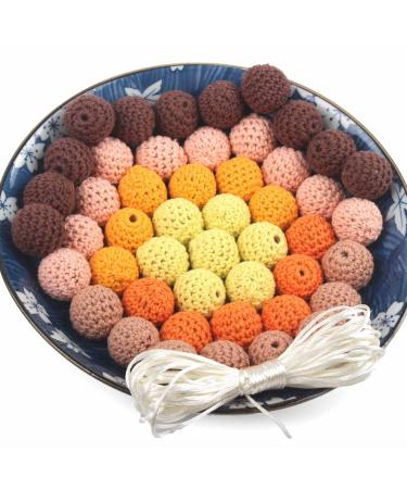 50PCS 20MM Crochet Teething Beads Kit in Khaki and Coffee Series - Baby Carriage Decoration and Jewelry Making Supplies with Cord and Needle - Buy Online on GoSupps.com