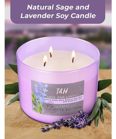 Sage Lavender Scented Candle | 3 Wick 16 Oz Aromatherapy Candle for Home | White Sage Cleansing Candle | Relaxing Soy Wax Candle - Buy Online on GoSupps.com