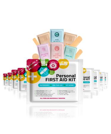 Portable Travel Size First Aid Kit - 10 Pack | Perfect for Home Office Car School Business Travel Hiking Hunting and Outdoors | Individually Wrapped First Aid Products (Multi-Color)