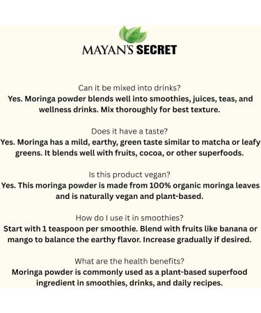 Mayan's Secret - Pure Moringa Powder Organic 12oz Superfood for Energy & Immunity | Non-GMO Vegan Gluten-Free 12 Ounce (Pack of 1) - Buy Online on GoSupps.com