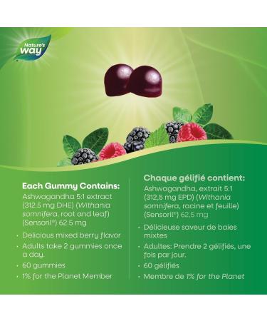 Nature's Way Less Stress Gummies Clinically Studied Ashwagandha Supplement for Adults Help to Reduce the Symptoms of Stress Natural Mixed Berry Flavour 60 Gummies - Buy Online on GoSupps.com