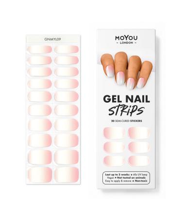 MOYOU LONDON Semi Cured Gel Nail Wraps 20 Pcs Gel Nail Polish Strips for Salon-Quality Manicure Set with Nail File & Wooden Cuticle Stick (UV/LED Lamp Required) - Pink Sunset
