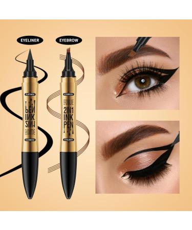 2-In-1 Dual-Ended Eyeliner & Eyebrow Pen | Water-Resistant Long-Lasting Micro-Fork Precision Brush for Natural Look | Ideal for Eyebrows Hairline & Beard - Buy Online on GoSupps.com