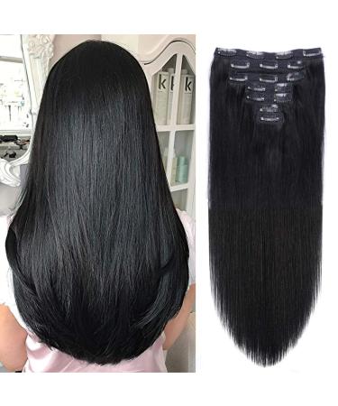 18 Clip in Human Hair Extensions Full Head 150g 7 Pieces 16 Clips Jet Black Double Weft Brazilian Real Remy Hair Extensions Thick Straight Silky (18 150g 1) 18 Inch (Pack of 1) Jet Black