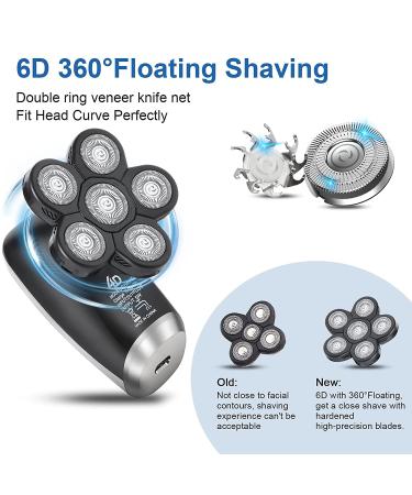 Electric Razor Head Shaver Men - 6 in 1 Multifunction USB Rechargeable Bald Head Shaver, Waterproof Hair Clipper & Beard Trimmer Kit in Black - Buy Online on GoSupps.com
