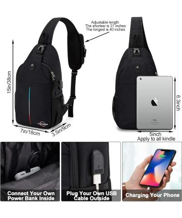 Lumesner Sling Bag Crossbody Backpack with USB Charging Port Hiking Daypack Shoulder Bag Chest Bag for Hiking Walking Travel Black - Buy Online on GoSupps.com