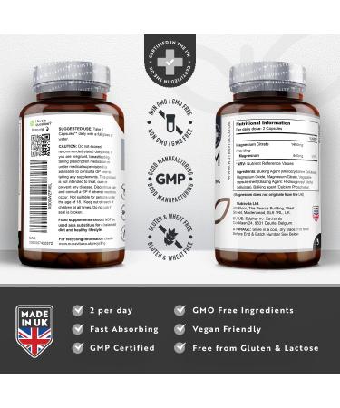 Nutravita Super Strength 1480mg Magnesium Citrate Capsules - 180 Vegan Capsules, High Absorption Premium Supplement, 90 Days Supply - Made in the UK - Buy Online on GoSupps.com