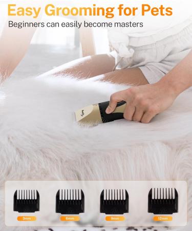 Toozey Silent Dog Clippers - Professional Rechargeable Cordless Trimmer for All Pet Hair - Grooming Clipper Kit for Thick/Long/Short/Curly Hair - Gold Color - Buy Online on GoSupps.com