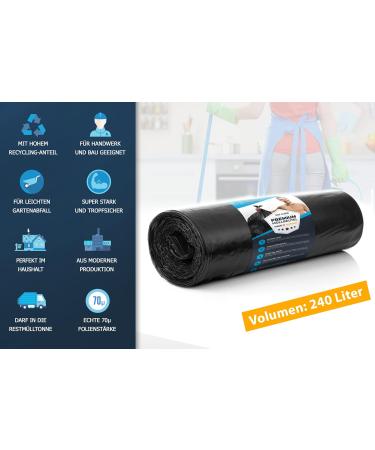 Eles Vida 240L Heavy-Duty Garbage Bags - XL Tearproof Black Waste Bags (10 per Roll) for Industrial Use - Buy Online on GoSupps.com