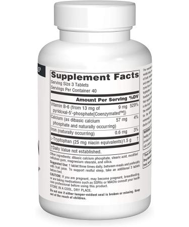 Source Naturals L-Tryptophan 500mg with Coenzyme B-6 - 120 Tablets - Buy Online on GoSupps.com