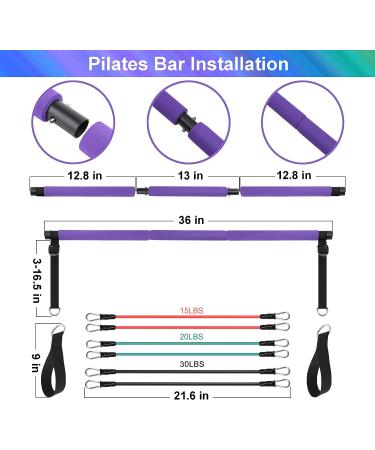 Portable Pilates Bar Exercise Kit with 3 Stackable Resistance Bands - Home Gym Equipment for Body Toning | Fitness Video Included (Purple) - Buy Online on GoSupps.com