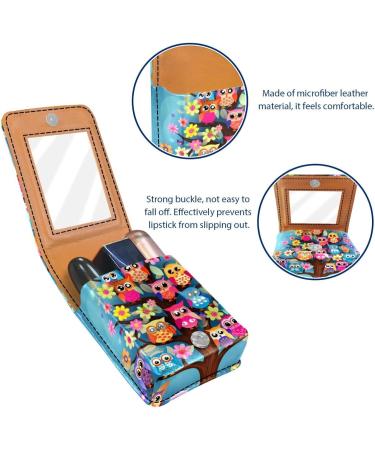 Buy Stylish Leather Lipstick Case Organizer with Mirror - Cartoon Eagle & Owl Design | Mini Lip Holder for Travel | International Shipping Available - Buy Online on GoSupps.com