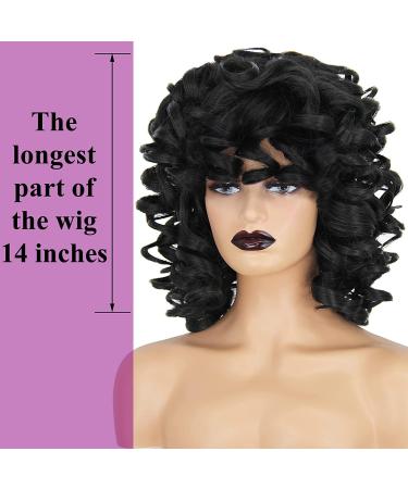 FOVER Short Curly Wig for Black Women - 14 Big Curly Afro Kinky Wig with Bangs - Heat Resistant Synthetic Hair Replacement - Natural Look (Black) - Buy Online on GoSupps.com