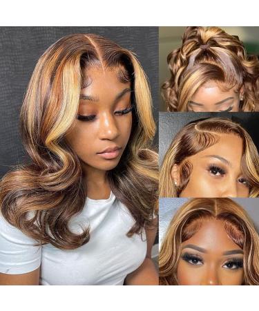 Highlight ombre Lace Front Wigs Human Hair Body Wave 13 4 HD Lace Front Wigs Human Hair Pre Plucked with Baby Hair 150% Denisty 9A Brazilian Virgin Ombre Body Wave Lace Front Wigs Human Hair (16 inch) 16 Inch Highlight