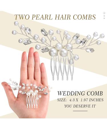 Wedding Pearl Crystal Headpiece Comb Set - Bridal Hair Accessories with Rhinestone Accents - Buy Online on GoSupps.com