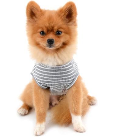 Paidful Cotton Striped Dog T-Shirt for Small Dogs - Summer Sleeveless Tee for Chihuahua & Yorkshire - Gray - 100% Cotton - Size S (Back Length: 20cm Bust: 32cm) - Buy Online on GoSupps.com