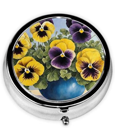 Pansy Perfection Mini Round Pill Box - 3 Compartment Travel Organizer for Medicine | Portable Pill Case for Home & Office - Buy Online on GoSupps.com