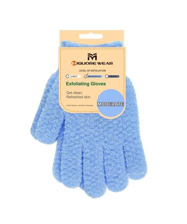 Migliore Wear Exfoliating Gloves 3 DISTINCT TEXTURES Body Scrub Gloves Natural Bath/Shower Scrubber Gloves Beauty Loofah Body Exfoliator Mitt with Hanging Loop(Moderate) 1 Pair Moderate