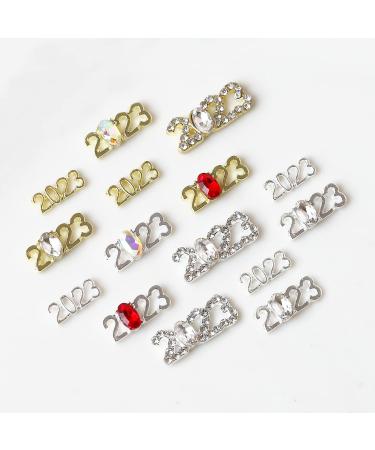 2023 Nail Art Decorations  2023 Number Nail Rhinestone Rivet  3D Alloy Nail Glitter Design  Metal Digit Nail Diamond Supplies for Women Girls Manicure Decorations  DIY Jewelry Making Crafts