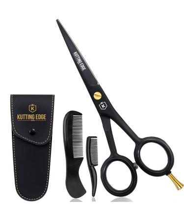 5 Professional Beard And Mustache Scissors with 1 Beard Comb 1 Mustache Comb and Travel Pouch - Prefect Beard Trimming Scissors for All Facial Hair Scissors - Grooming Scissors