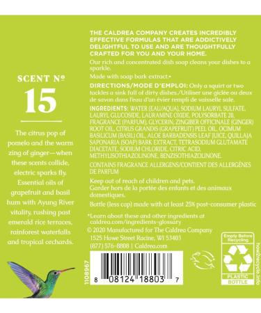 Caldrea Biodegradable Dish Soap 16 oz | Soap Bark & Aloe Vera | Ginger Pomelo Scent - Buy Online on GoSupps.com