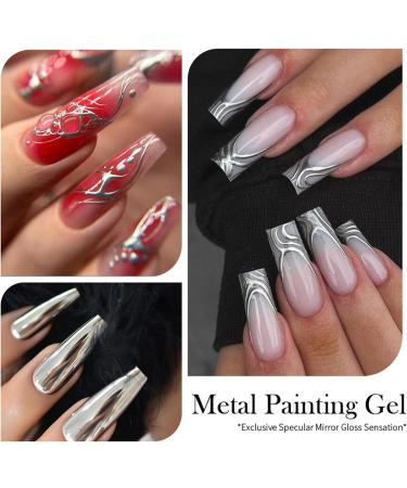 Silver Nail Polish Metallic Gel Nail Polish Painting Gel Chrome Nail Polish Nail Art Reflective Super Shine Nail Gel Soak Off UV/LED 3D Metal Glitter Long Lasting Chrome Nail Polish For DIY Manicure - Buy Online on GoSupps.com