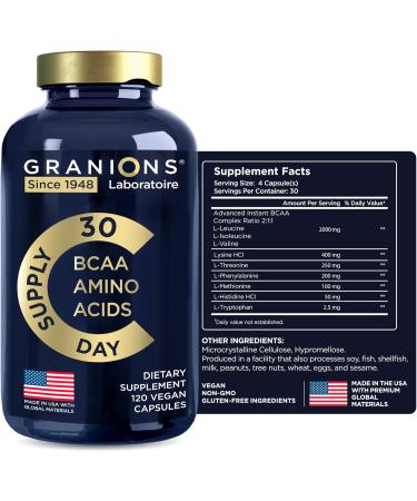 Essential Amino Acids Supplement - All 9 BCAAs & EAAs for Muscle Recovery | 120 Vegan Capsules for Men & Women - Buy Online on GoSupps.com