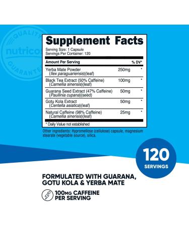 Nutricost Natural Energy Pills Complex - 120 Capsules 100mg Caffeine - Gluten Free & Non-GMO | Boost Energy & Focus - Buy Online on GoSupps.com