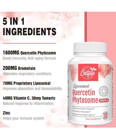 Liposomal Quercetin Phytosome 1600 mg Capsules with Bromelain & Vitamin C | Antioxidant Supplement (60 Count Pack of 4) - Buy Online Fast International Shipping! - Buy Online on GoSupps.com