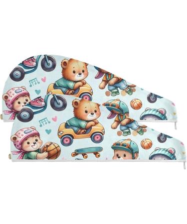 Cartoon Character Hair Towel 2 Pack - Super Absorbent Quick Dry Turbans for Women & Girls - Buy Online on GoSupps.com