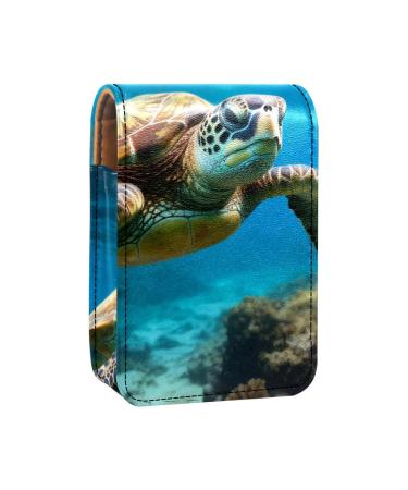 Travel Lipstick Organizer Case Lipstick Case Portable Makeup Bag With Mirror Sea Turtle Swimming Pattern Z999j4ofmd