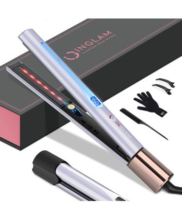 IG INGLAM 1" Round Flat Iron for Hair Infrared Hair Iron 2 in 1 Hair Straightener Curler Negative Ions Gifts for Friends/Mom/Wife Titanium Ceramic Tourmaline Dual Voltage 110-240V Rose Gold Professional+